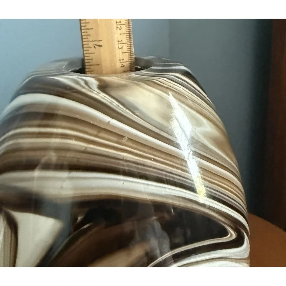 Pair Swirl Glass Pendant Lamp Shades Brown White Marbleized Bell Globes 6.5